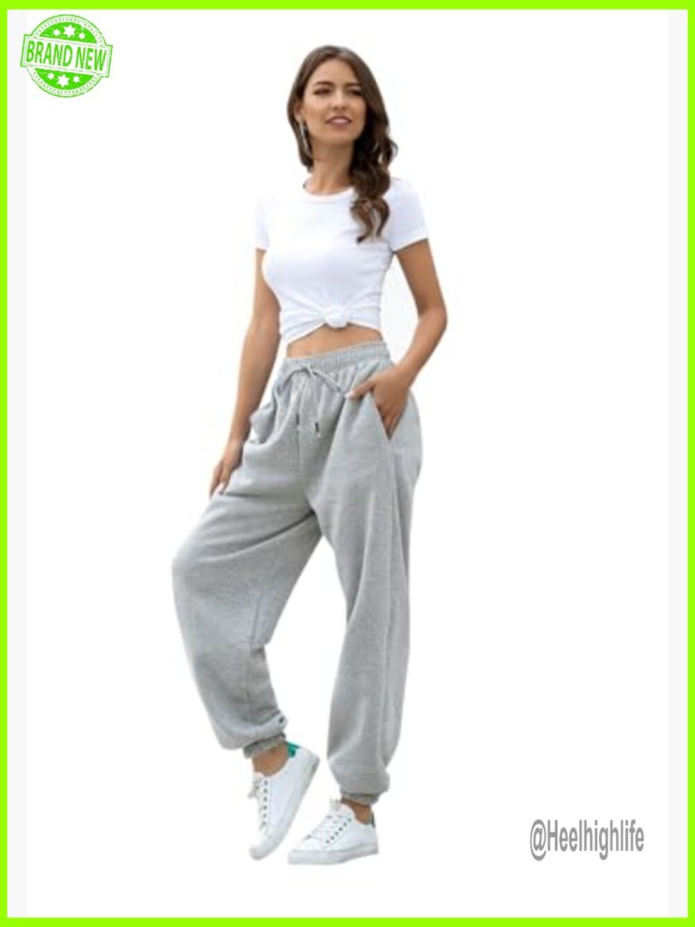 High Waist Sweatpants with Pockets Cuffed Jogger Lounge Pants Athletic Fit - Picture 5 of 6